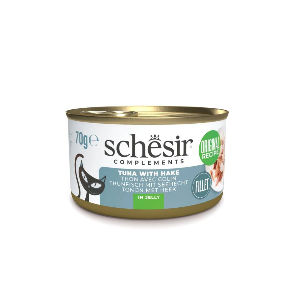 Schesir - Complements Cat Wet Food in Jelly Can- Tuna With Hake - 70 G