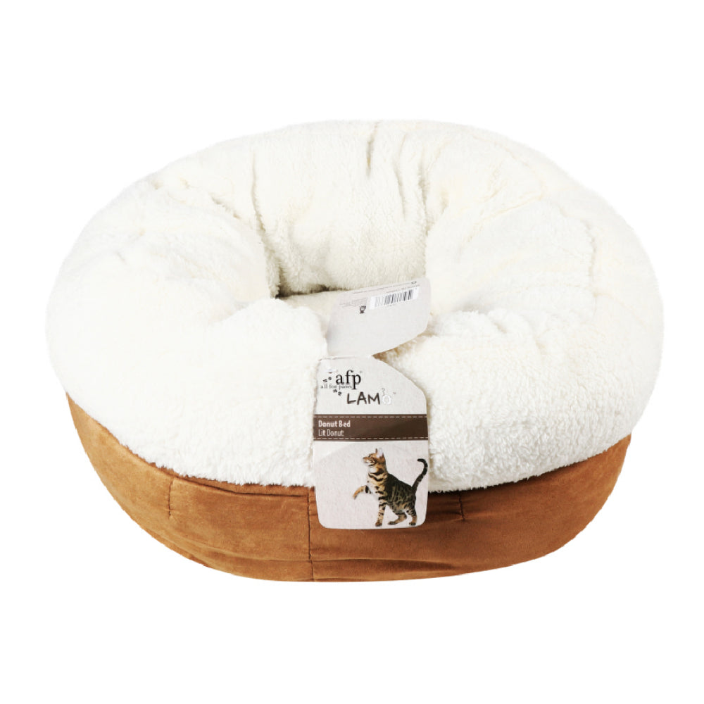 All For Paws - Lambswool Donut Cat Bed - Tan