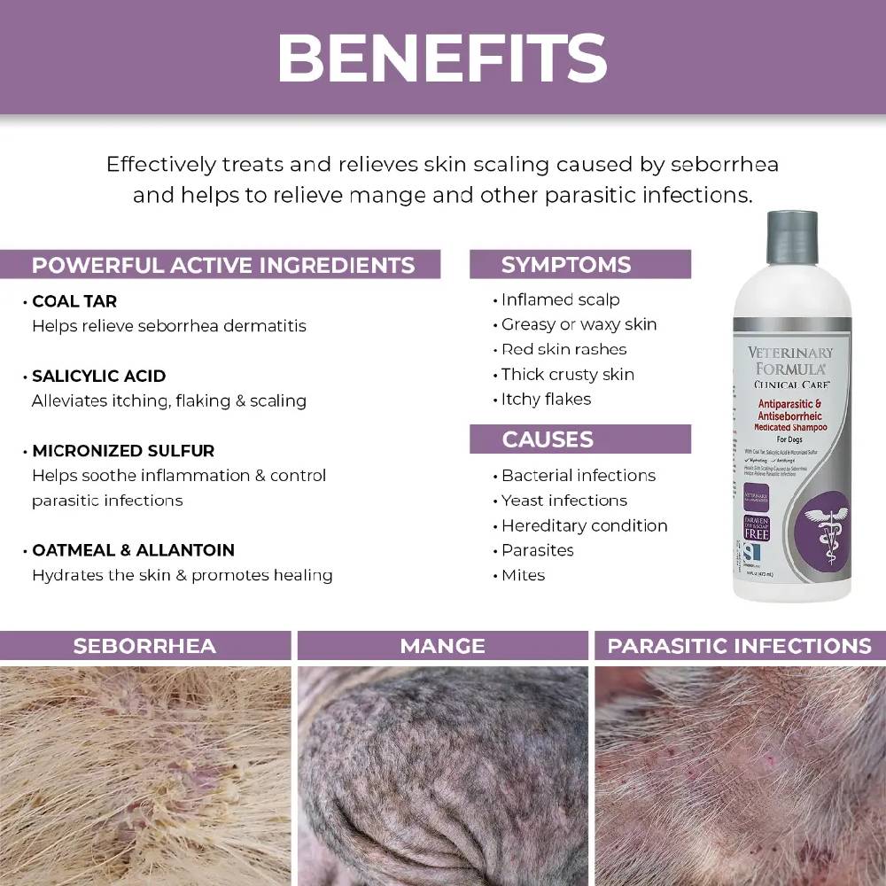 Synergy Lab - Veterinary Formula Clinical Care Antiparasitic & Antiseborrheic Shampoo for Dogs  16 oz