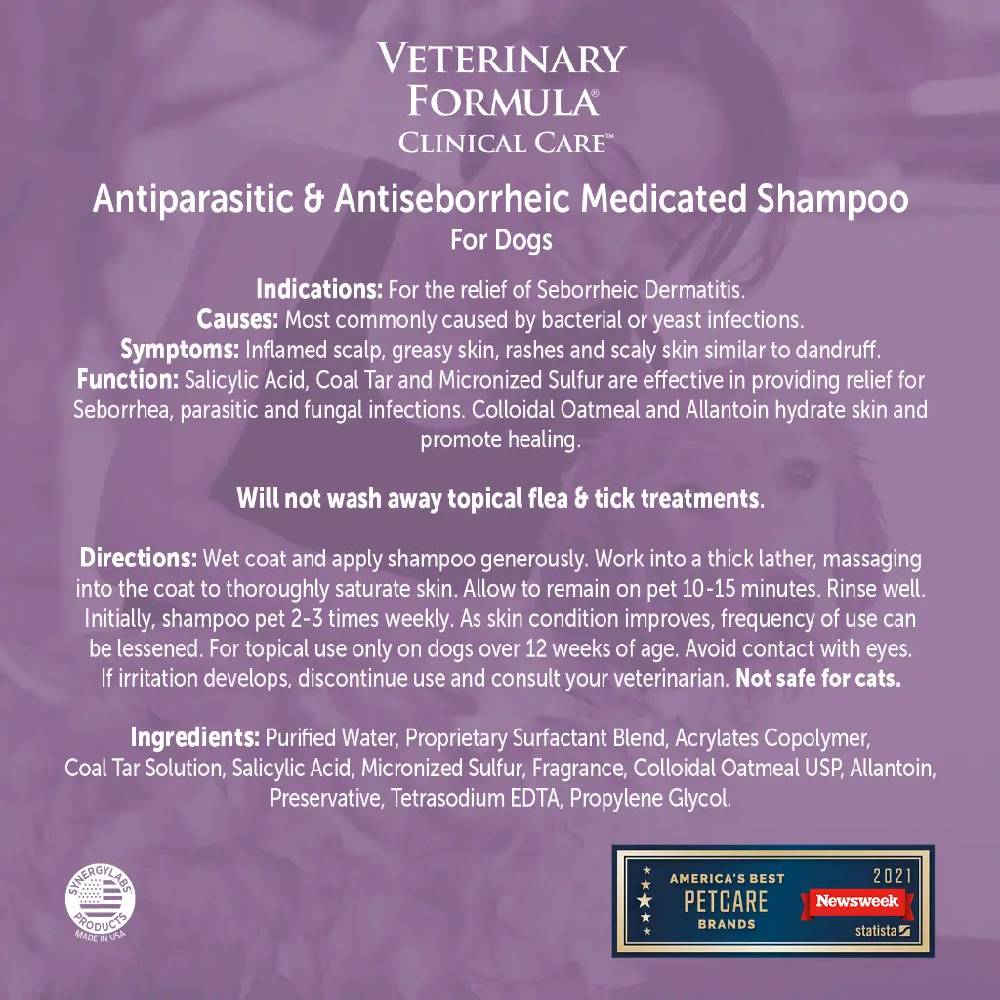 Synergy Lab - Veterinary Formula Clinical Care Antiparasitic & Antiseborrheic Shampoo for Dogs  16 oz