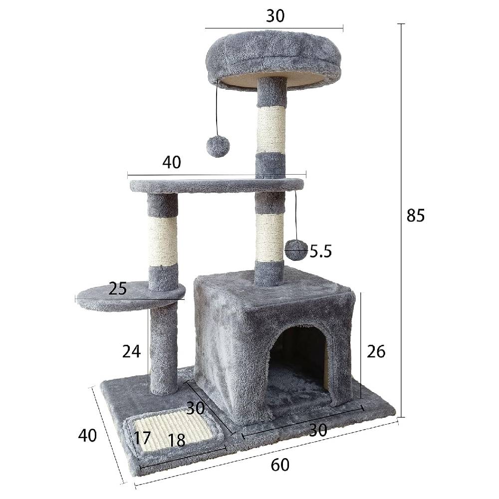 Pets Club - Cat Tree Tower 3 Layer With Sisal Scratching Post