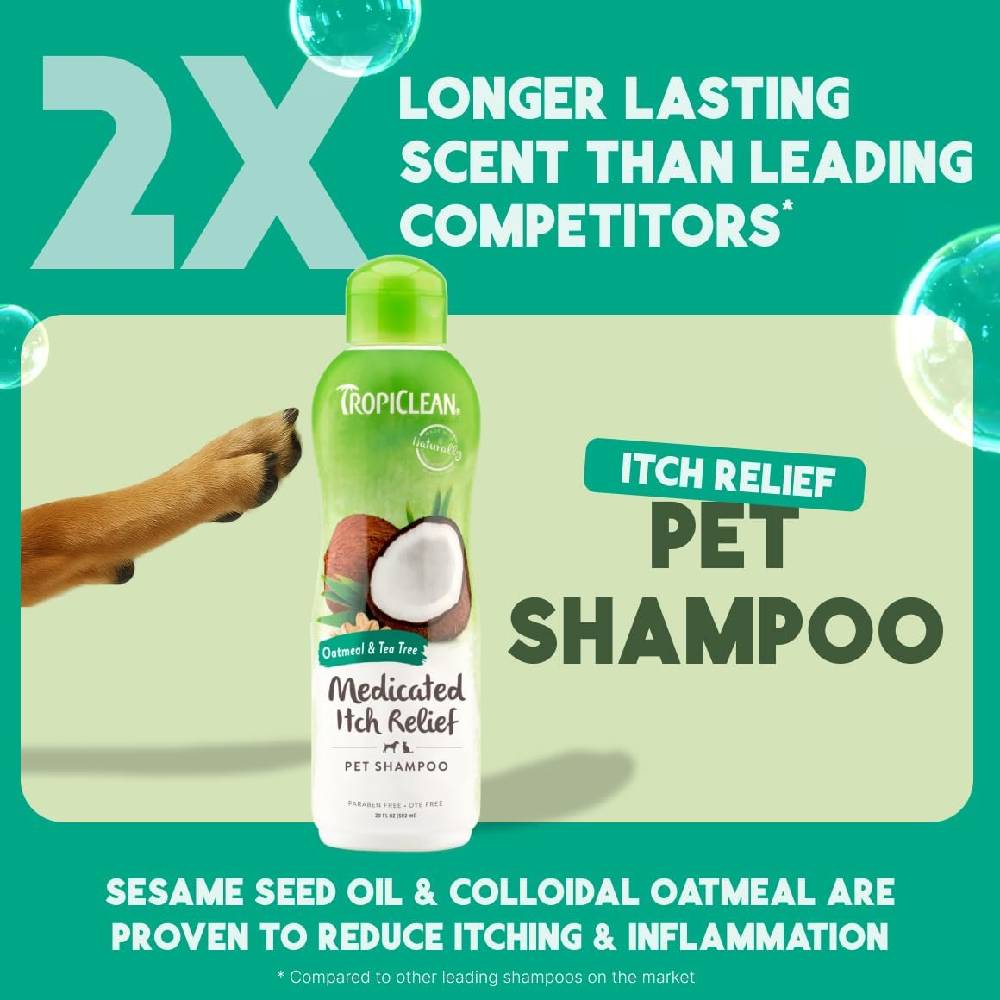 TropiClean - Oatmeal & Tea Tree Medicated Itch Relief Shampoo for Pets, 20oz