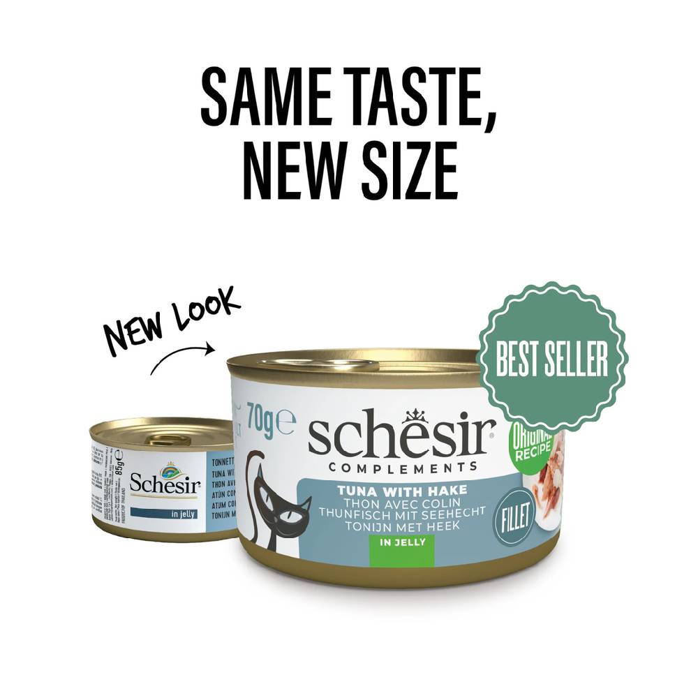 Schesir - Complements Cat Wet Food in Jelly Can- Tuna With Hake - 70 G