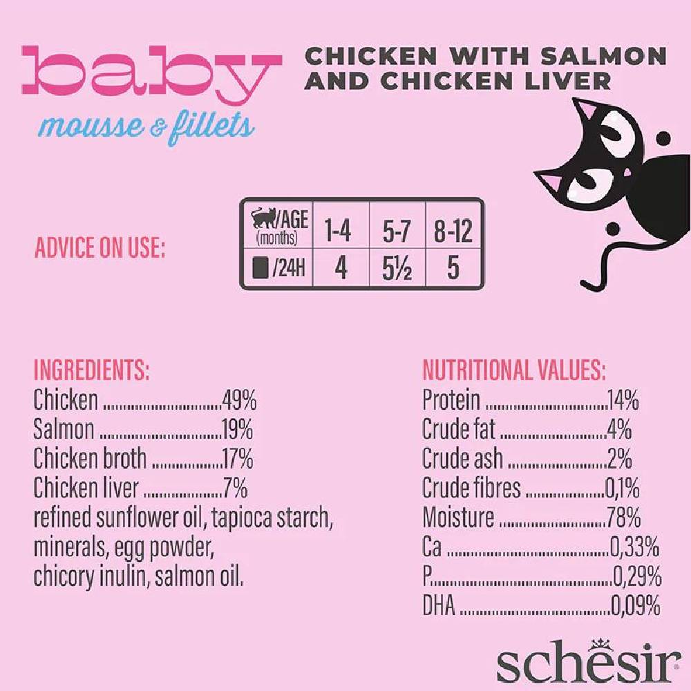 Schesir - Baby Cat Can Multipack Mousse & Fillets - Chicken With Salmon & Chicken Liver - 165g (3 Cans x55g)