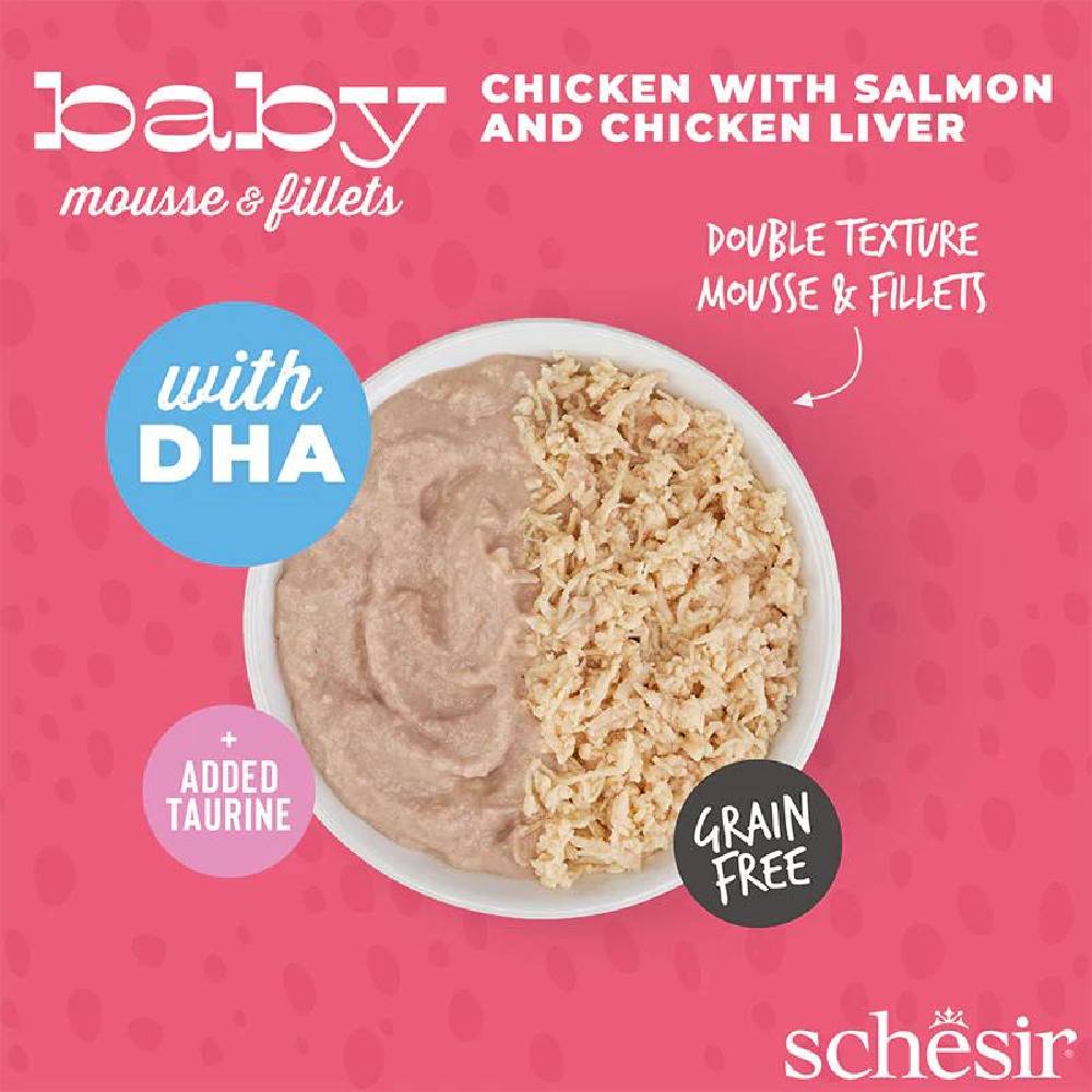 Schesir - Baby Cat Can Multipack Mousse & Fillets - Chicken With Salmon & Chicken Liver - 165g (3 Cans x55g)