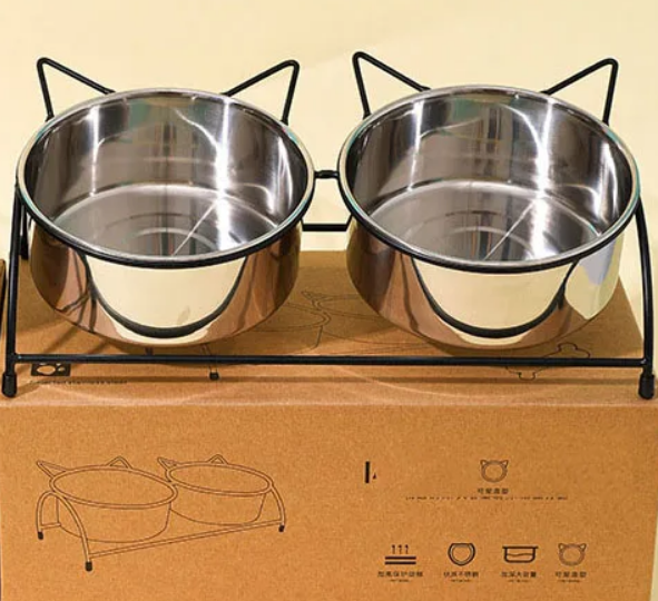 PL - Cats & Small Dogs Food & Water Bowl, Double Stainless Steel