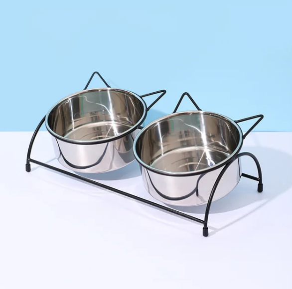 PL - Cats & Small Dogs Food & Water Bowl, Double Stainless Steel