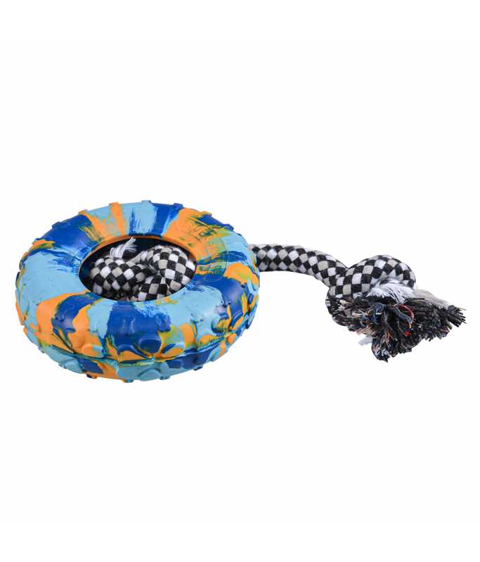 Duvo+ Rubber Tire Smash & Cotton Rope Multicolour