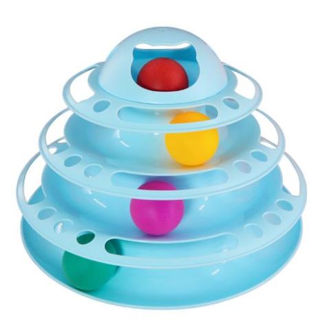 It’S Meow Cat Toy Palstic Tower With Balls ,Size: 26*26*5Cm ( Mix Color/ Pink,Blue,White )