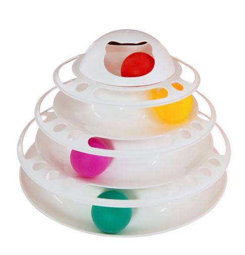 It’S Meow Cat Toy Palstic Tower With Balls ,Size: 26*26*5Cm ( Mix Color/ Pink,Blue,White )