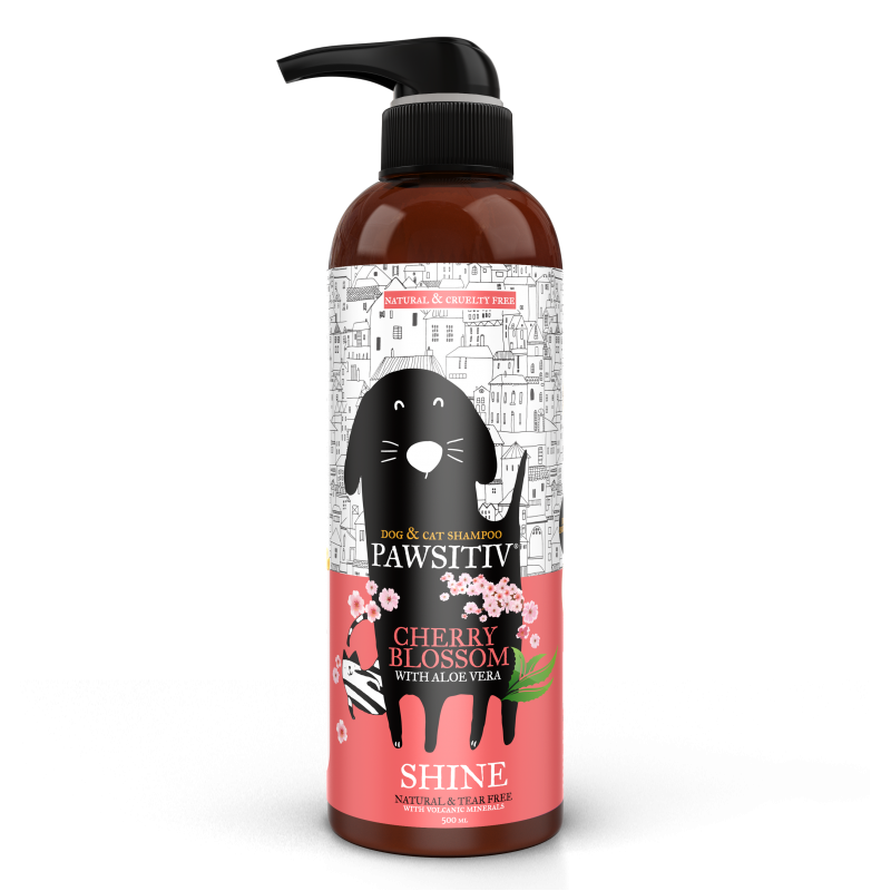 Pawsitiv - Natural And Tearless Shampoo For Dogs & Cats - Cherry Blossom With Aloe Vera (Shine) - 500ML