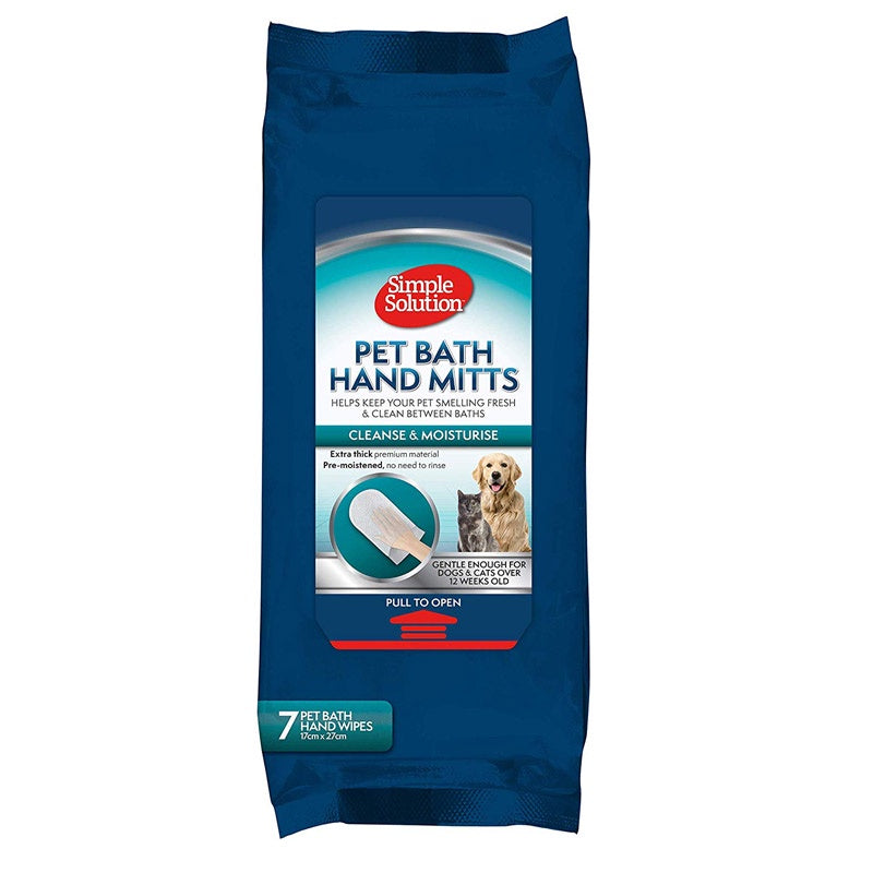 Simple Solution Pet Bath Hand Mitts 7 handwipes 17cmx28cm - Front