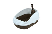 Open Cat Toilet with High Rim Anti Flashing Litter Box with Scoop -Size – 49*34*22.5 cm - Coffee