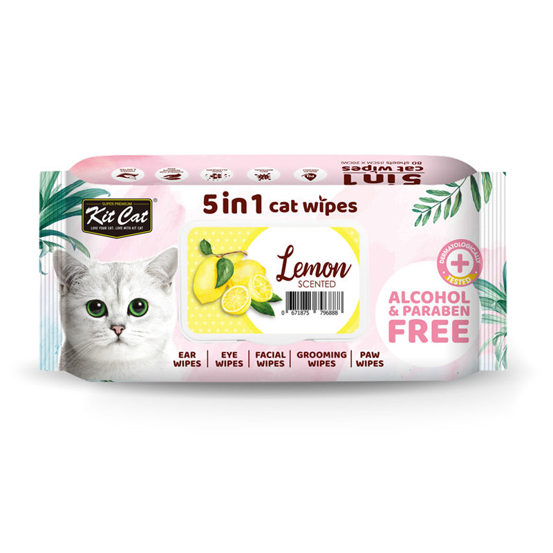 Kit Cat 5-in-1 Cat Wipes Scented - Lemon