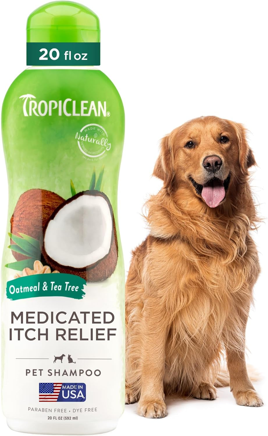 TropiClean Oatmeal & Tea Tree Medicated Itch Relief Shampoo for Pets, 20oz