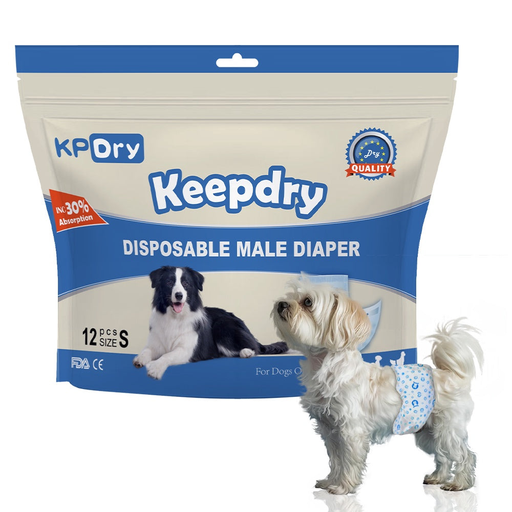 KPDry Keep dry Disposable Male Dog Diapers (Pack of 12)