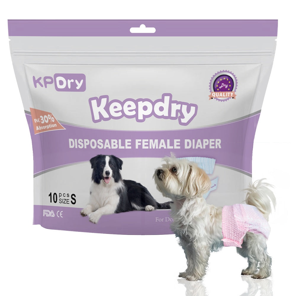 KPDry Keep dry Disposable Female Dog Diapers Pant-Style Pull-On Design (Pack of 10)