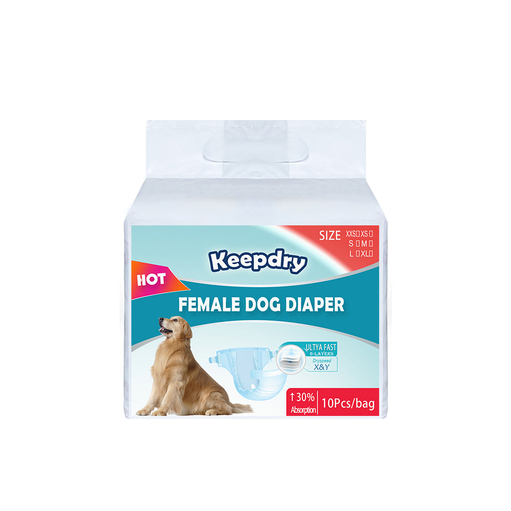 KPDry Keep Dry Female Dog Diapers - Adjustable Secure Fit Design (Pack of 10)