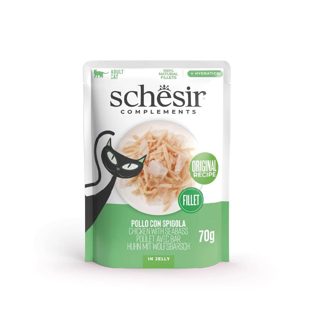 Schesir - Complements Cat Wet Food in Jelly Pouch- Chicken With Seabass - 70 G
