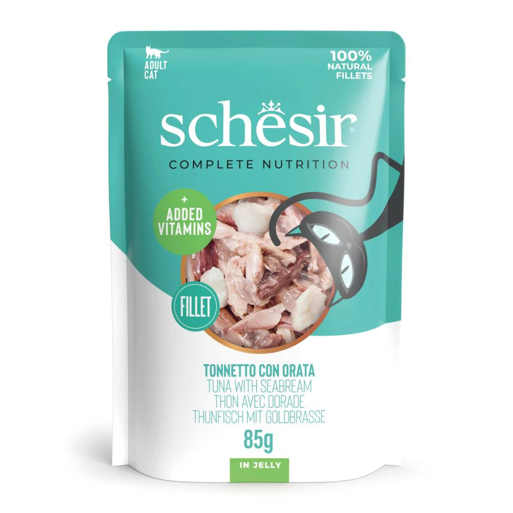 Schesir - Complete & Balanced Nutrition Wet Cat Food in Jelly Pouch- Tuna With Seabreem - 85 G