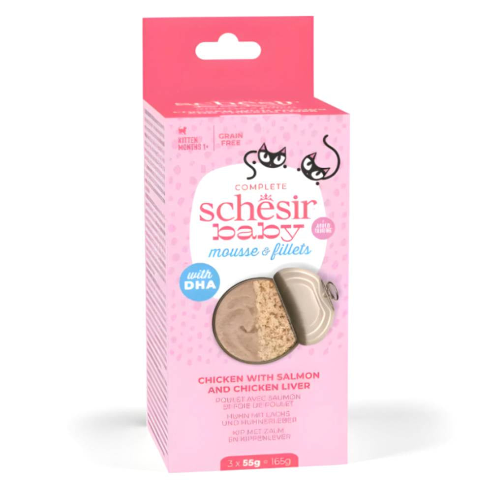 Schesir - Baby Cat Can Multipack Mousse & Fillets - Chicken With Salmon & Chicken Liver - 165g (3 Cans x55g)