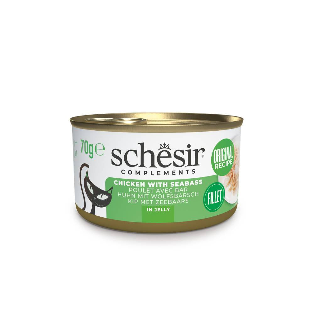 Schesir Complements Cat Wet Food in Jelly — Chicken with Seabass Can, 70g