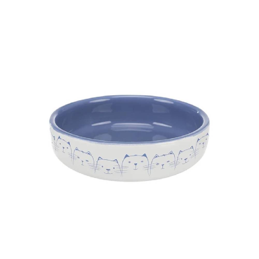 Trixie - Ceramic Blue & Cream Cat Bowl for Short-Nosed Breeds - 300ml