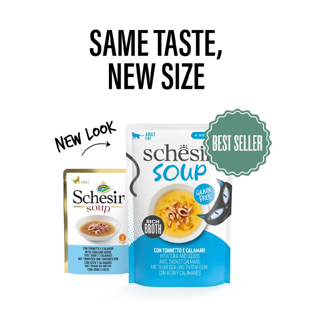 Schesir Cat Wet Food Soup Pouch – Tuna with Squid 40g