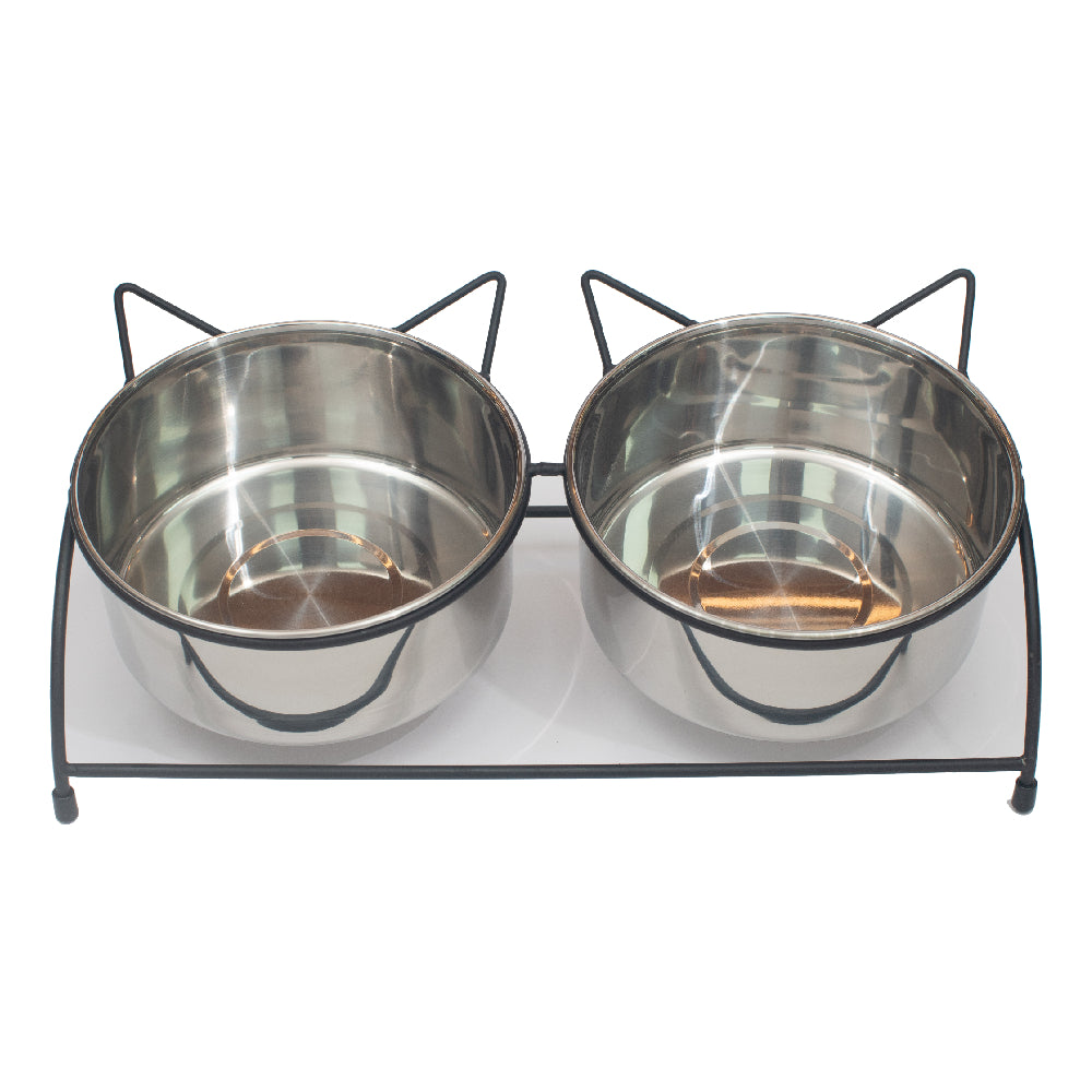 PL - Cats & Small Dogs Food & Water Bowl, Double Stainless Steel