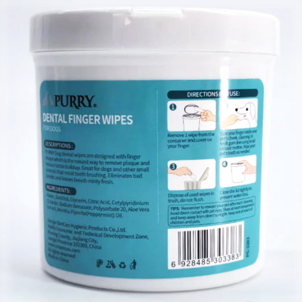 Purry Dental Finger Wipes for Dogs | 50 Count | Convenient Oral Care