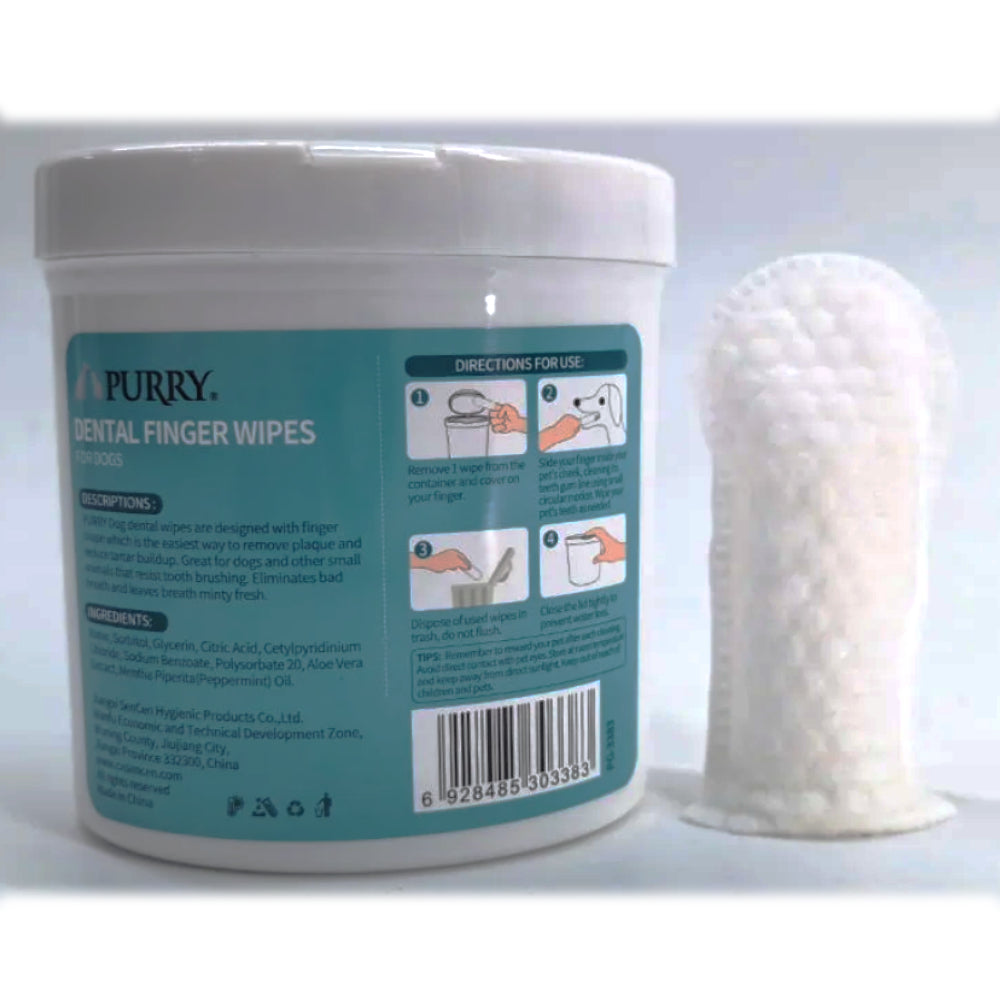Purry Dental Finger Wipes for Dogs | 50 Count | Convenient Oral Care