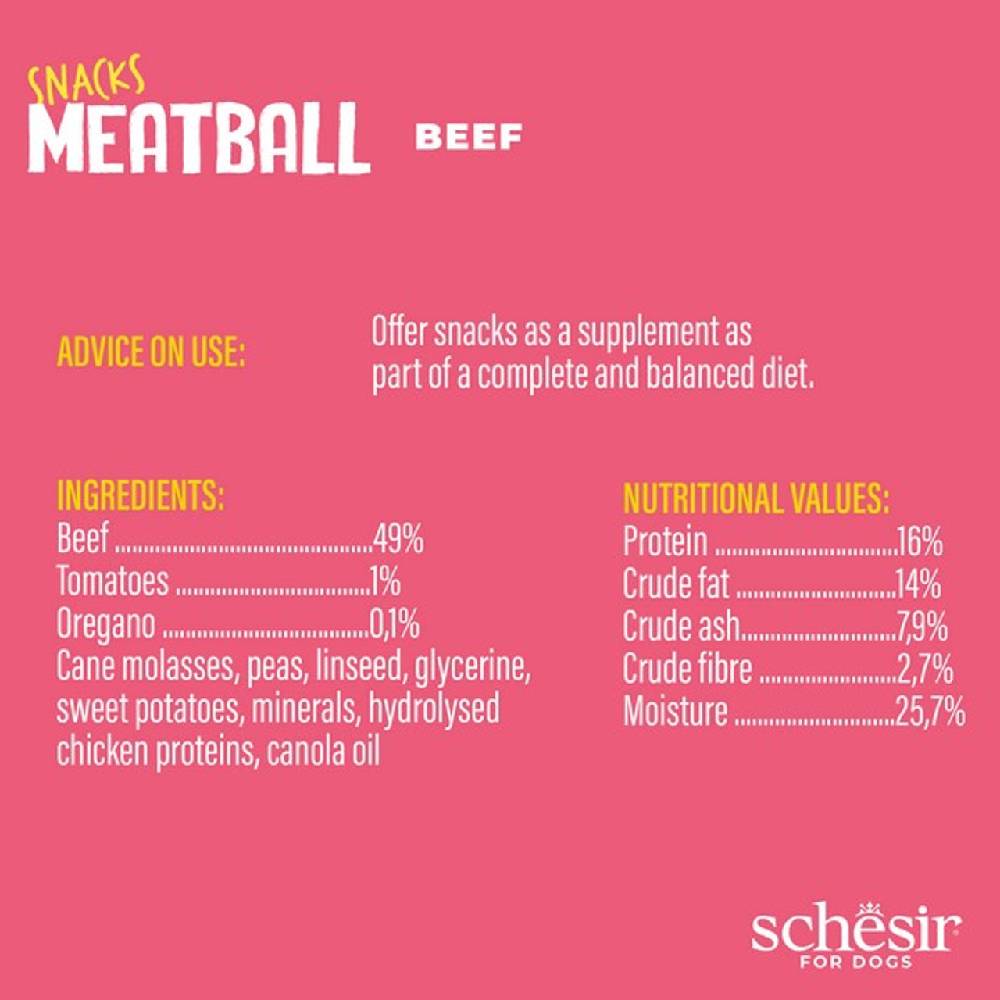 Schesir - Grain-Free Dog Snacks Meat Balls 225g - Gently Baked Beef