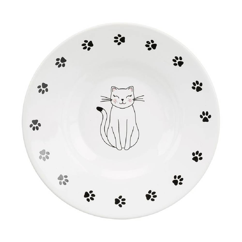 Trixie - Ceramic Bowl Paw Print for Short-Nose Cat Breeds - White