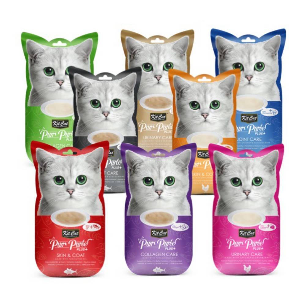 Kit Cat Purr Puree Plus+ Cat Treats 4x15g – Functional Lickable Sachets with Health Benefits