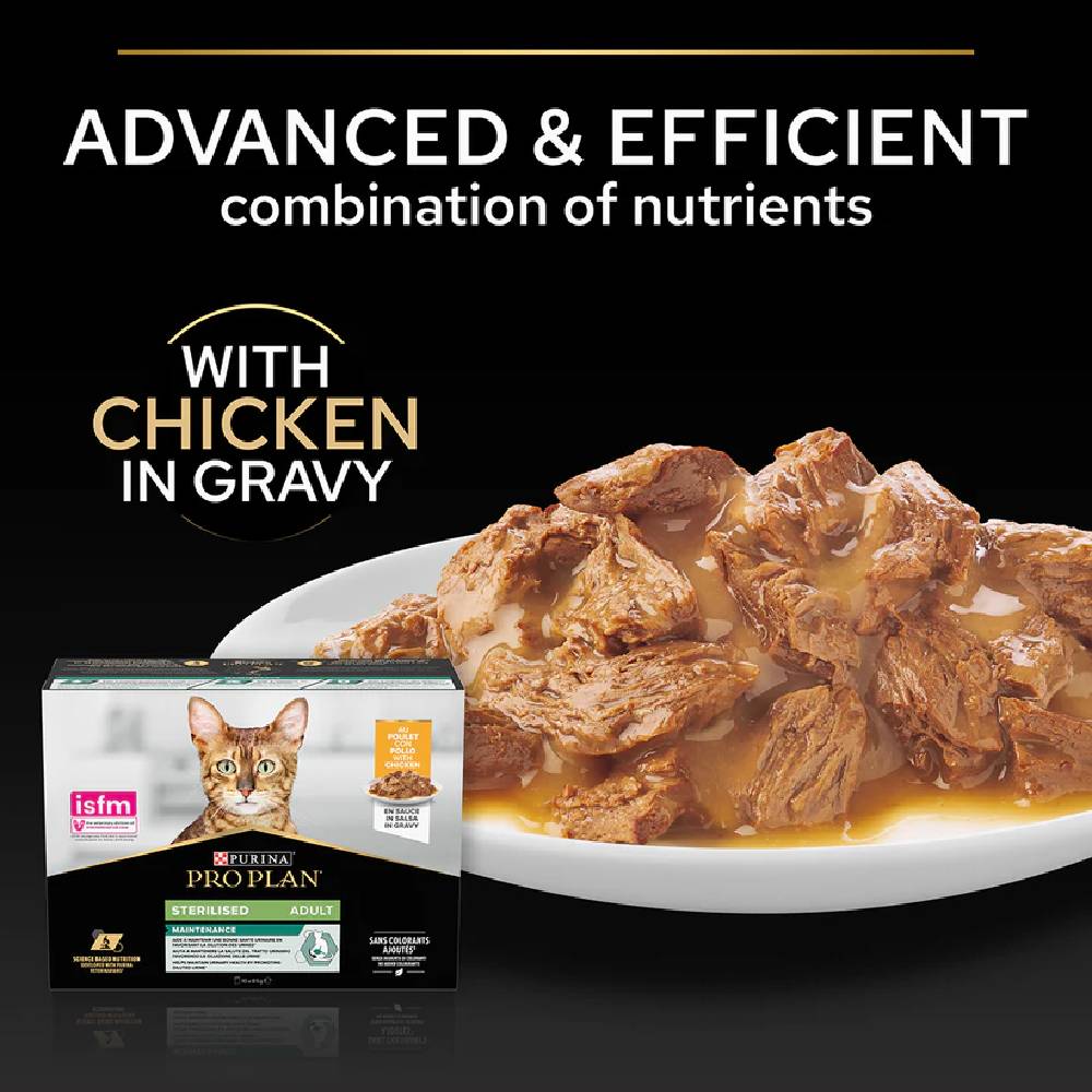Pro Plan - Sterilised Adult Wet Cat Food, Chicken In Gravy, Multipack, 10 X 85G