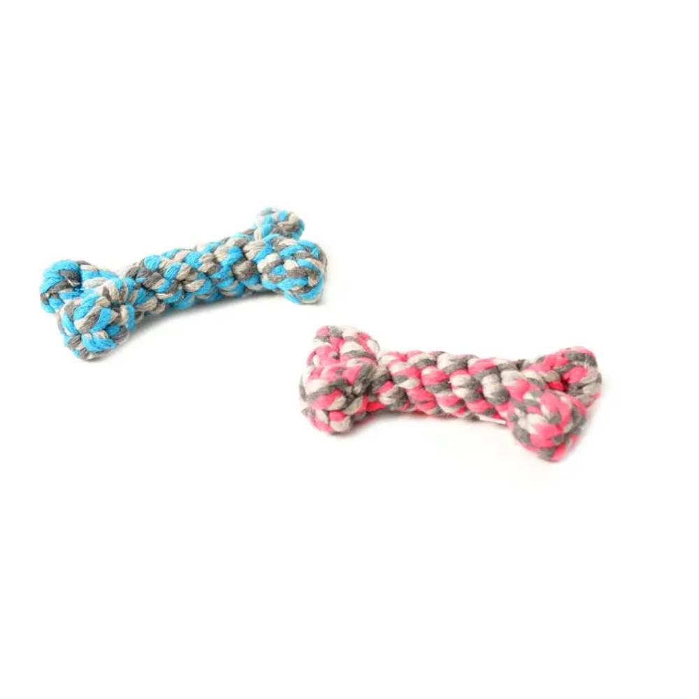 Duvo - Knotted Cotton Bone - 8cm Per pc. (Blue/Pink)