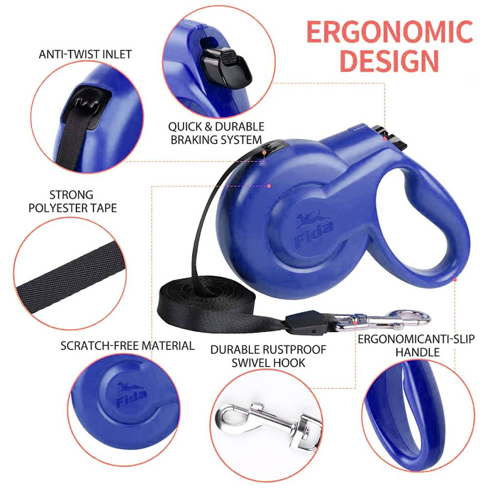 Fida - Retractable Dog Leash Heavy Duty - Blue