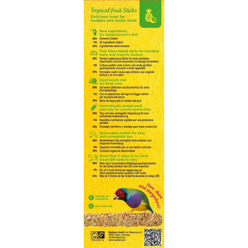 RIO - Sticks For Budgies And Exotic Birds With Tropical Fruit 2X40G