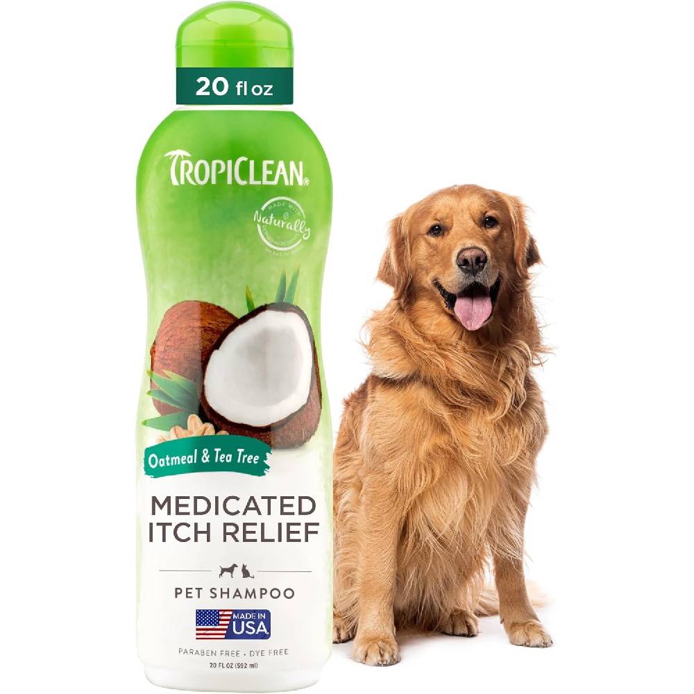 TropiClean - Oatmeal & Tea Tree Medicated Itch Relief Shampoo for Pets, 20oz