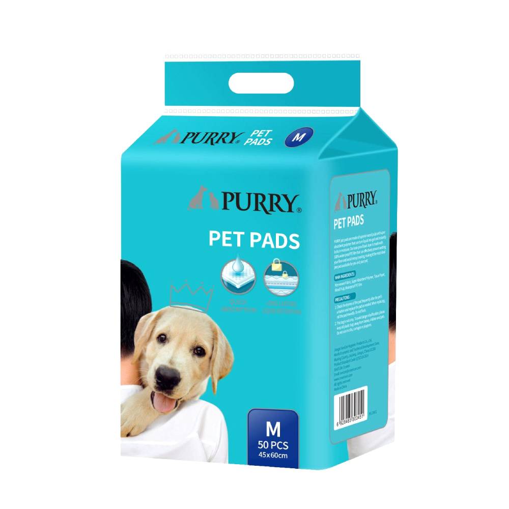 Purry - Pet Training Pads Quick Absorbent , Leak Proof And 5 Layer With Floor Sticker 45x60Cm-50Pcs
