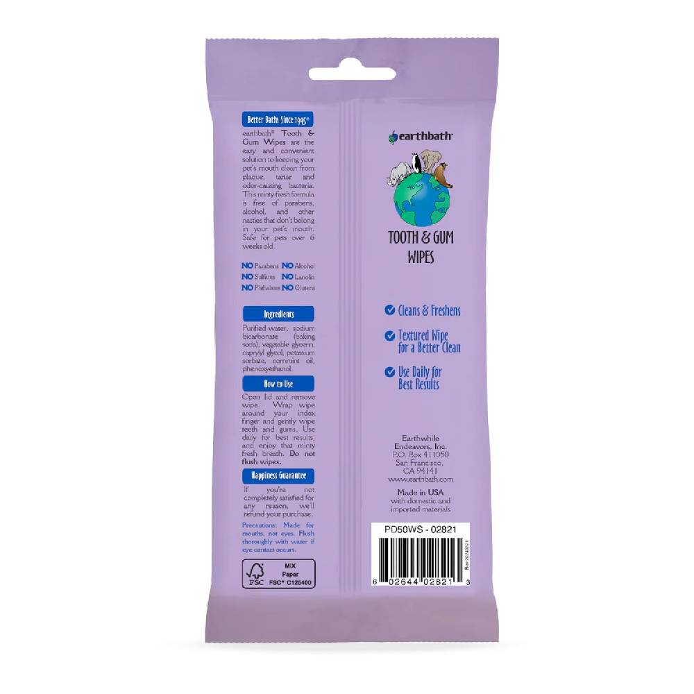 Earthbath - Tooth & Gum Wipes – 50 Pet Wipes