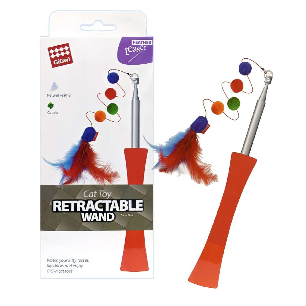 Gigwi - Extendable Catwand Feather Teaser with rattle and tpr handle