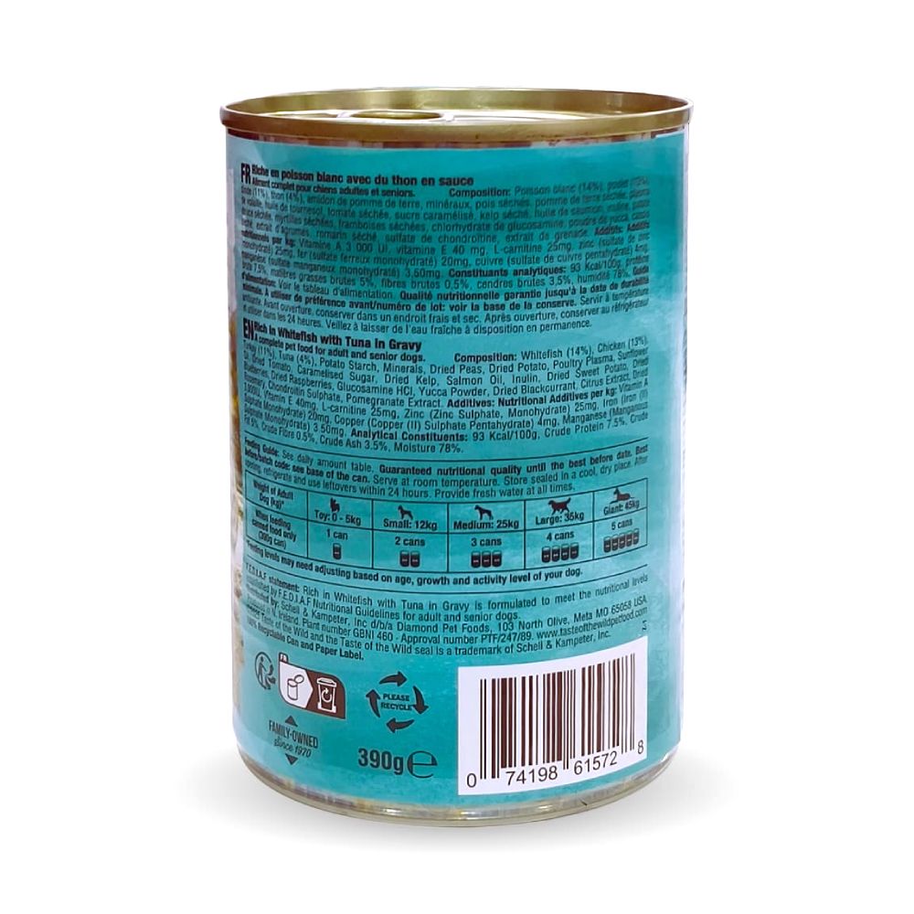 Taste of the Wild - Rich in White Fish with Tuna in Gravy for Adult and Senior Dogs – 390g