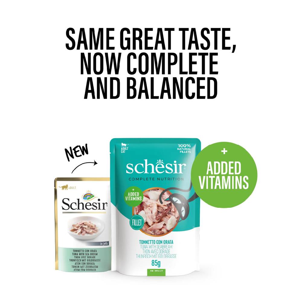 Schesir - Complete & Balanced Nutrition Wet Cat Food in Jelly Pouch- Tuna With Seabreem - 85 G