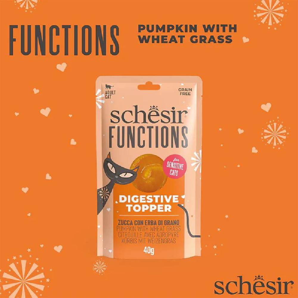 Schesir - Functions Cat Pouch Digestive Topper Pumpkin With Wheat Grass - 40 G