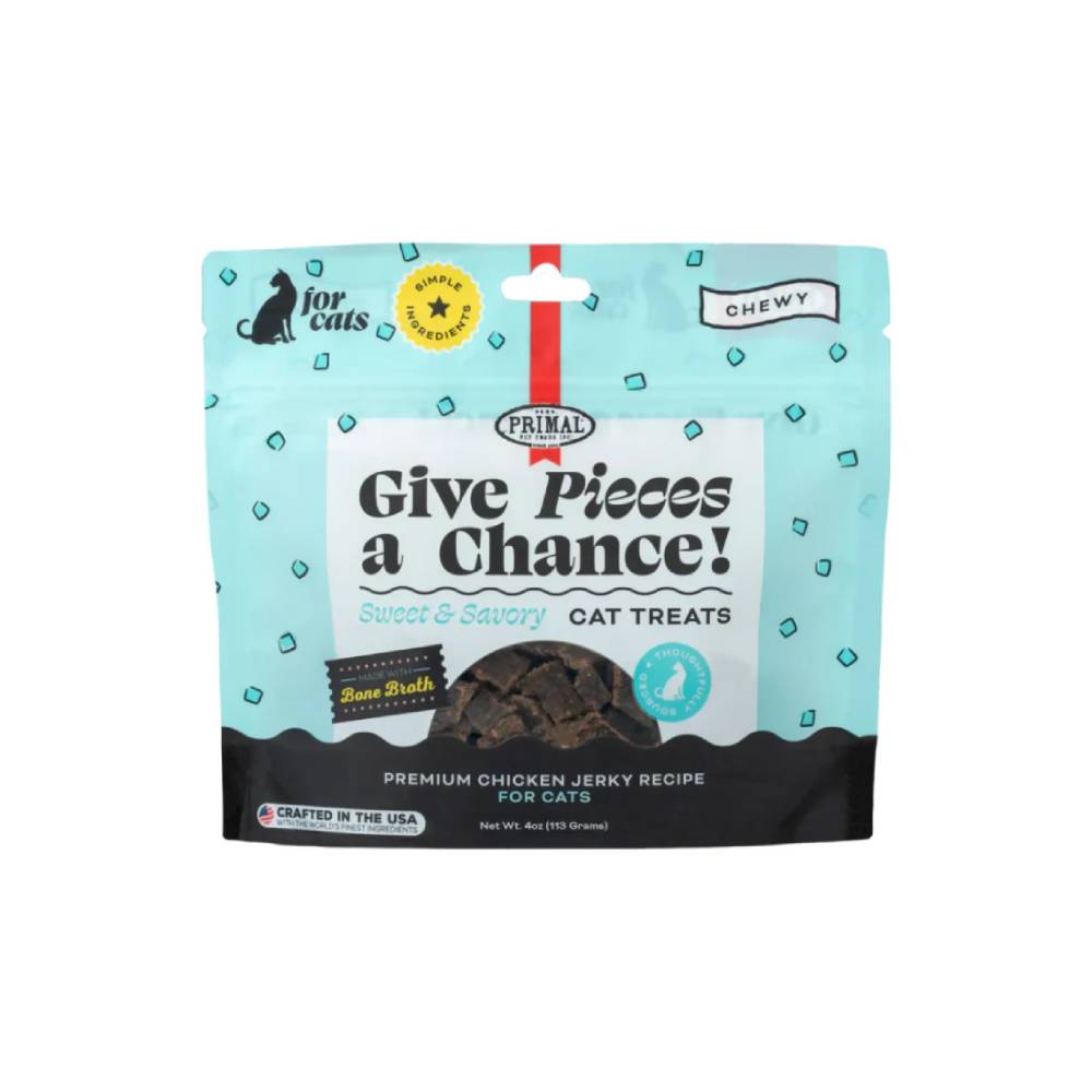 Primal - Give Pieces A Chance - Chicken with Broth for cats - Jerky Treat 4oz