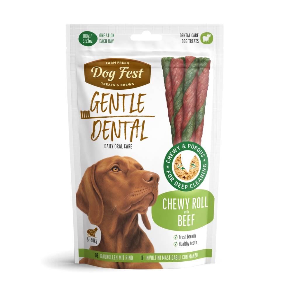 Dog Fest - Dental Treats For Adult Dogs - Chewy Roll, Beef 100g