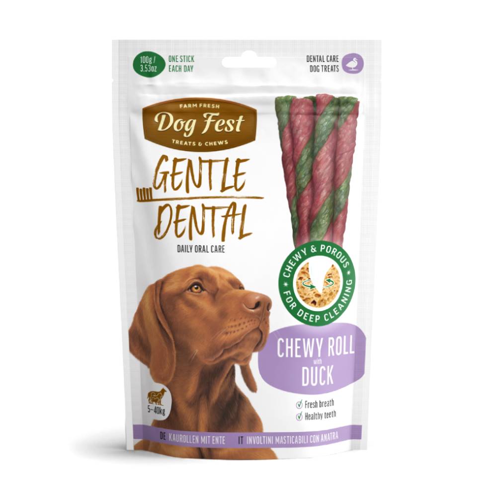 Dog Fest - Dental Treats For Adult Dogs - Chewy Roll, Duck 100g