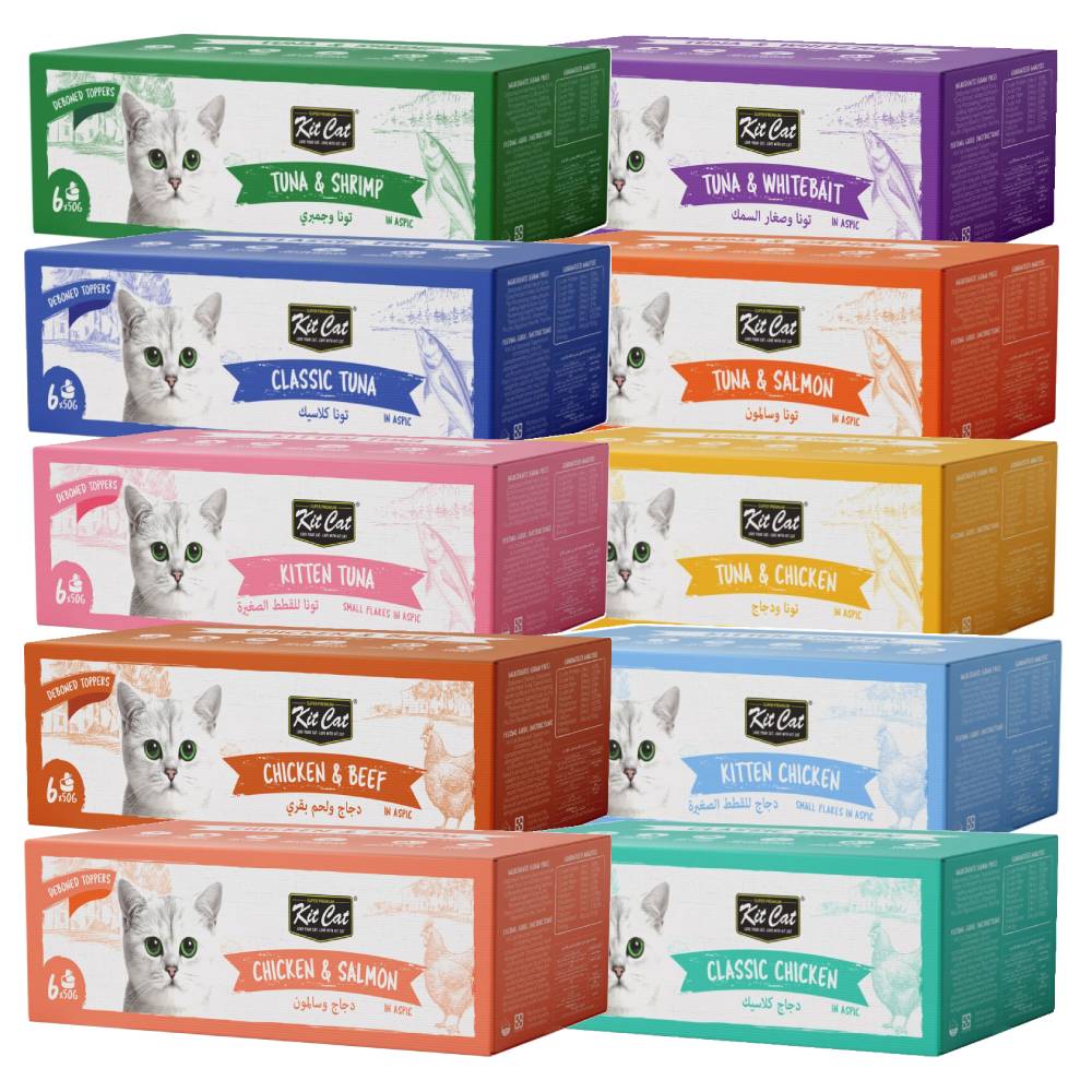 Kit Cat Deboned Tuna & Chicken Toppers for Cats | Grain-Free Wet Food | 6x50g Box