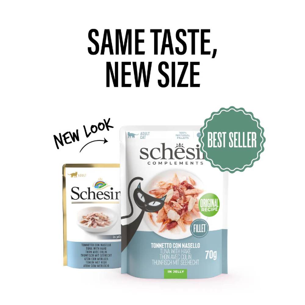 Schesir - Complements Cat Wet Food in Jelly Pouch - Tuna With Hake 70g